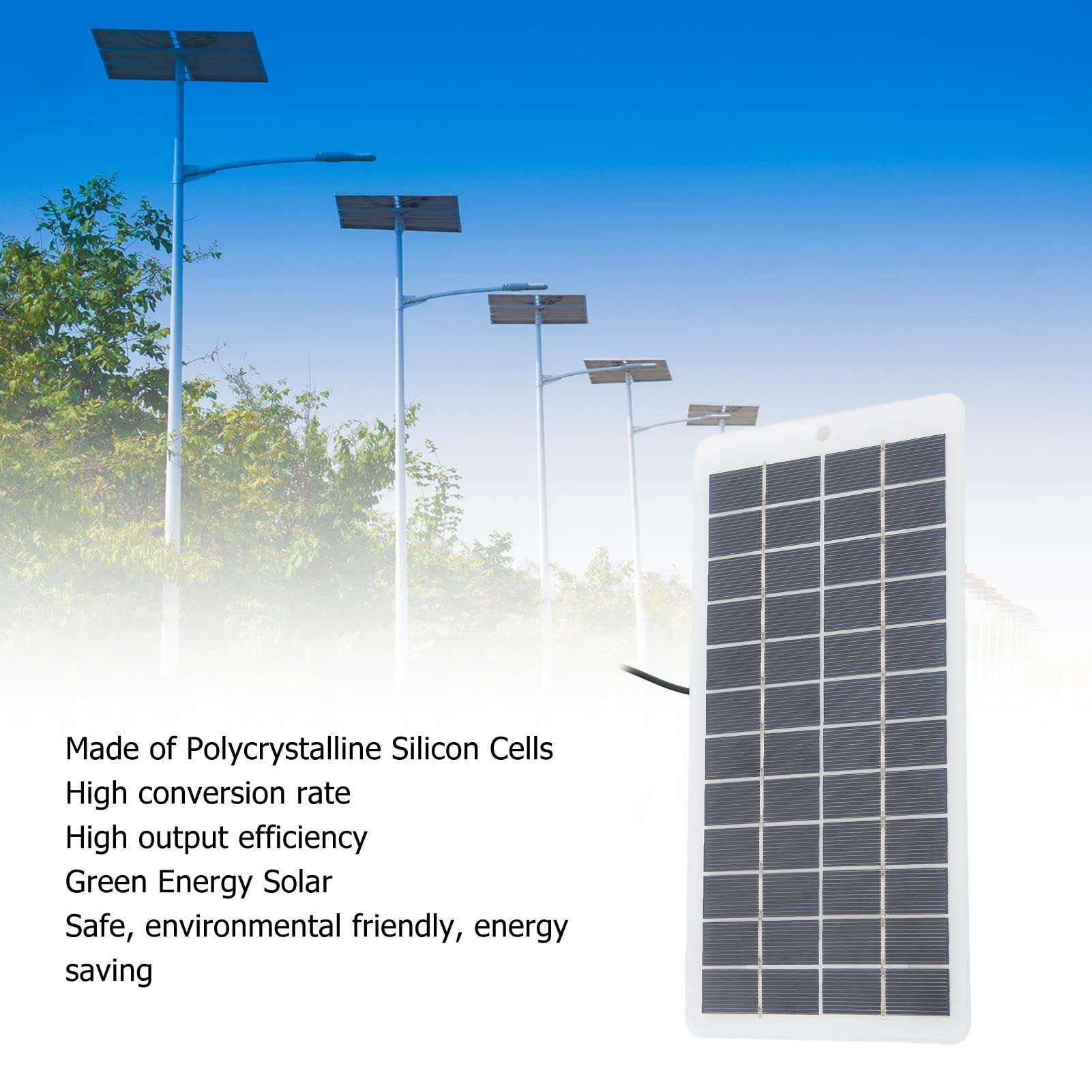 5W 12V Portable Solar Panel - High Efficiency Polycrystalline Solar Charger with DC Output for Emergency Lights, Camping, RV, Boats & Off-Grid Power Systems | Waterproof & Durable Solar Module for Outdoor Use