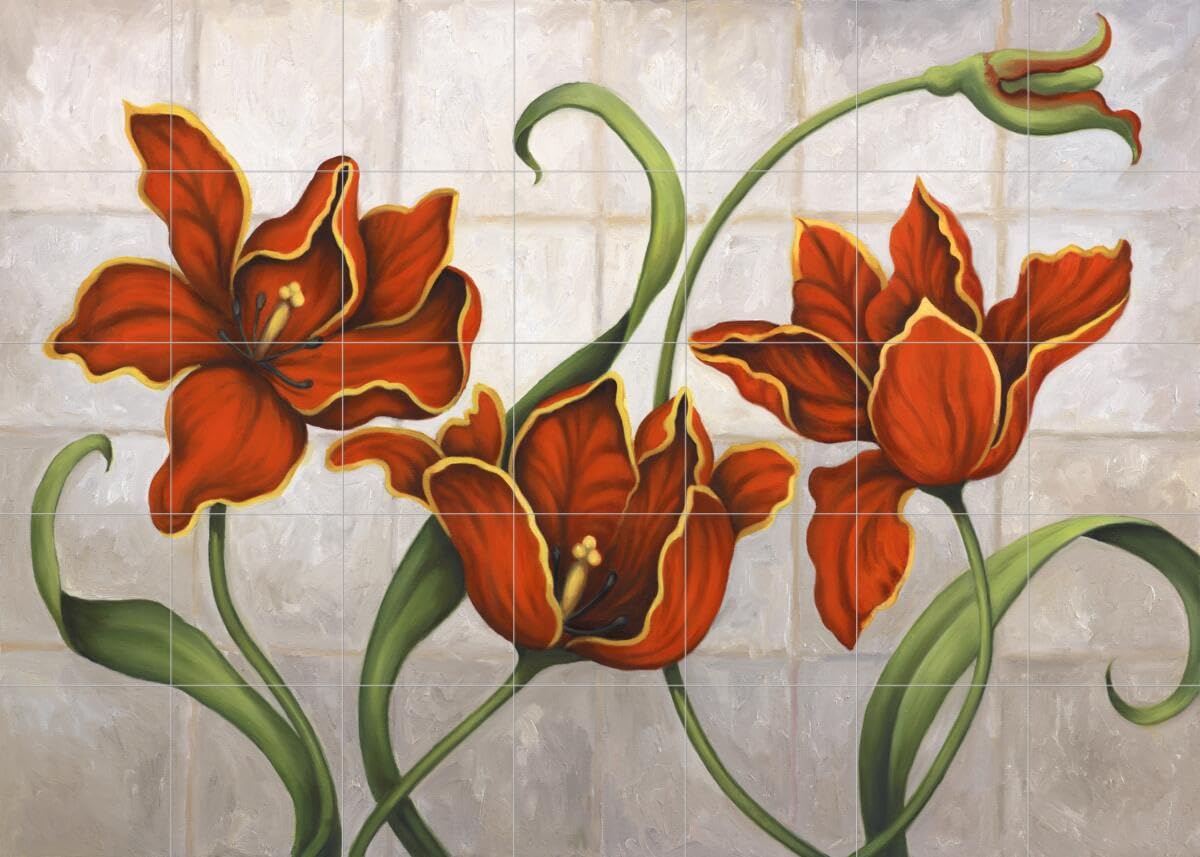 Ceramic Backsplash Tile Mural - Floral Flower Design for Kitchen & Bathroom - Parrot Tulips by John Zaccheo - Perfect for Home Renovation & DIY Decor Projects