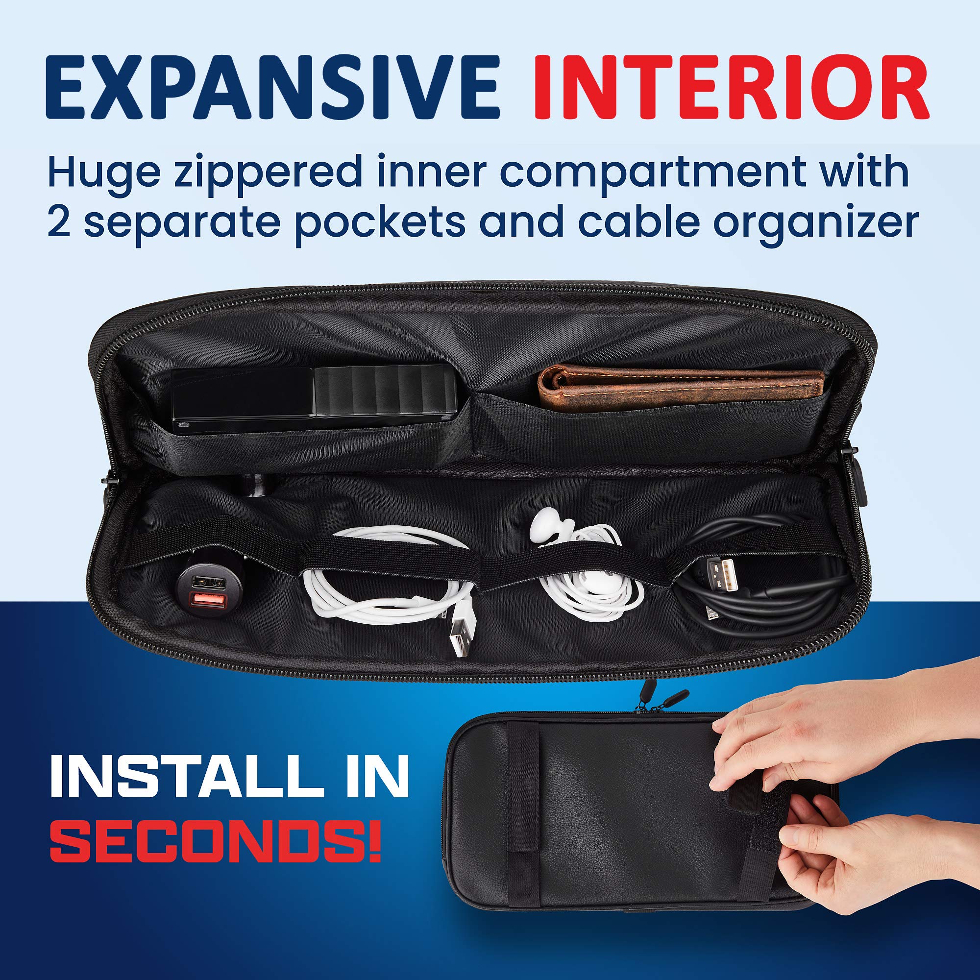 Magnetic Car Sun Visor Organizer for Car, SUV, Truck - 12.2 x 6.1 Inch Black Glasses Holder with Full-Length Horizontal Pockets | Perfect for Sunglasses, Cards & Small Essentials Storage While Driving