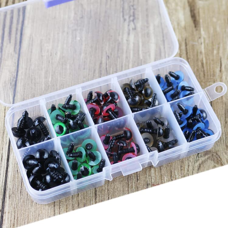 100 Pieces 10mm Plastic Safety Eyes with Washers - Animal Eyes for Sewing, Crafting, Crochet & DIY Projects - Perfect for Amigurumi, Plush Toys, Doll Making and Handmade Crafts