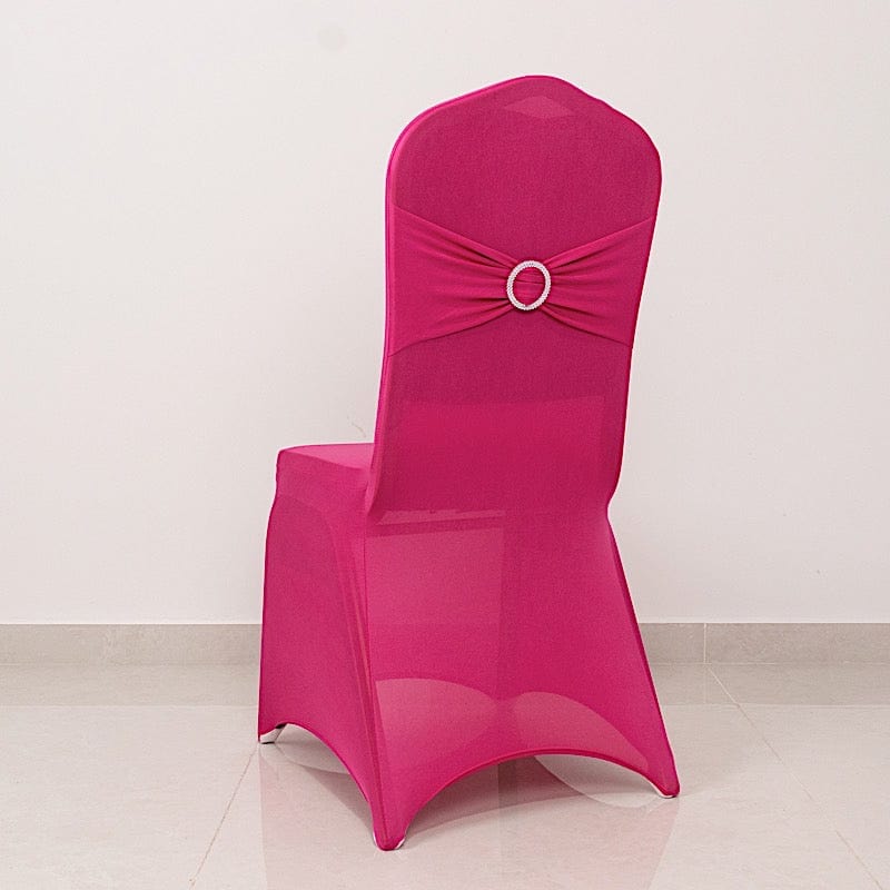 Elegant Spandex Stretchable Banquet Chair Covers with Silver Rhinestone Buckles - Perfect for Weddings, Parties, and Formal Events