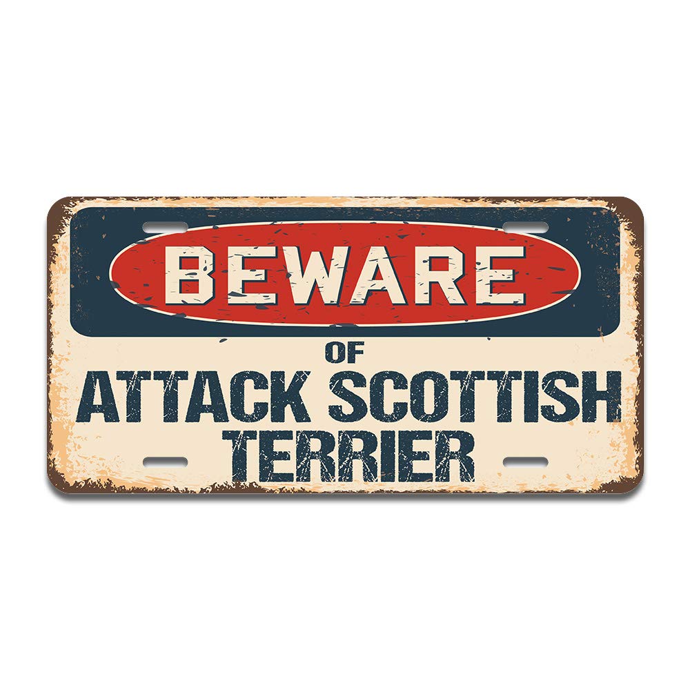 SignMission Beware of Attack Scottish Terrier Aluminum License Plate 12