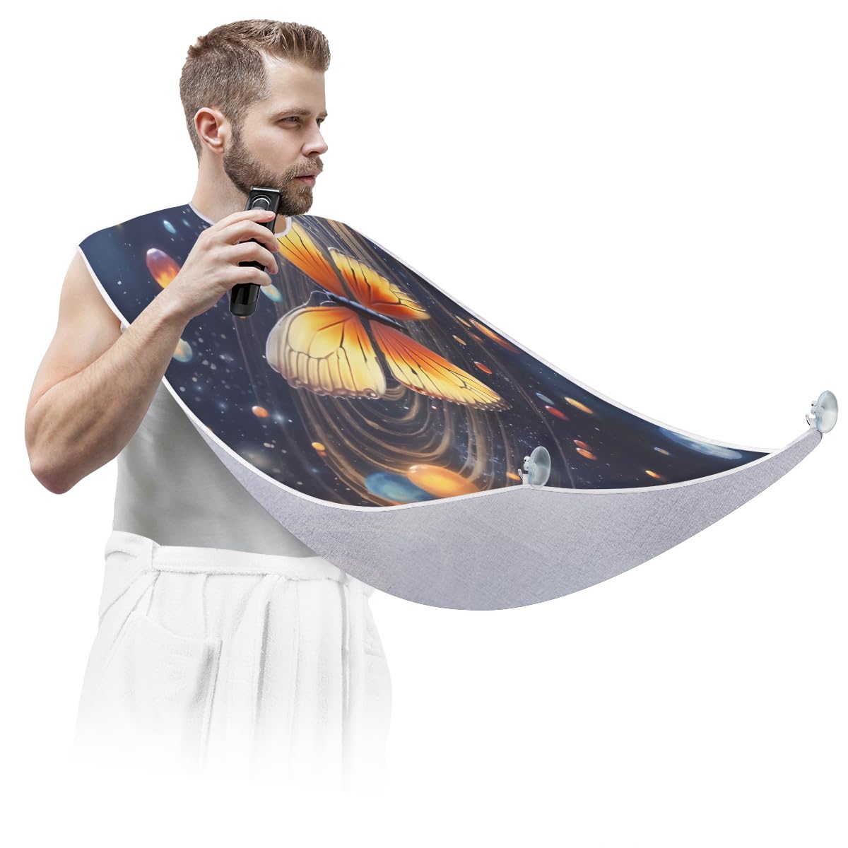 Starry Sky Butterfly Beard Shaving Bib for Men - Waterproof Hair Dye Apron & Makeup Cape for Barber Stylists - Sink Hair Catcher & Beard Trimming Accessories - Perfect for Salon, Home Grooming & DIY Haircuts