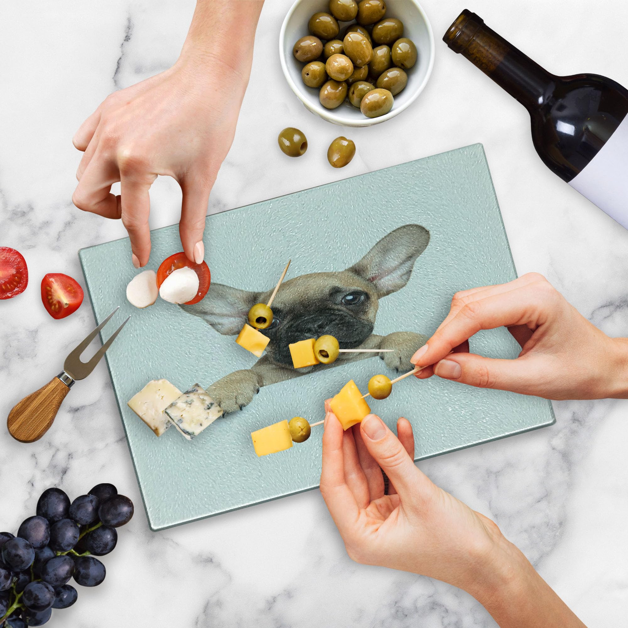 Ambesonne Bulldog Cutting Board - Pedigree Puppy Close-Up Photo Print, Tempered Glass Serving Board for Pet Lovers - Small Size (Sand Brown/White) - Perfect for Kitchen Decor, Cheese Platters & Pet-Themed Parties