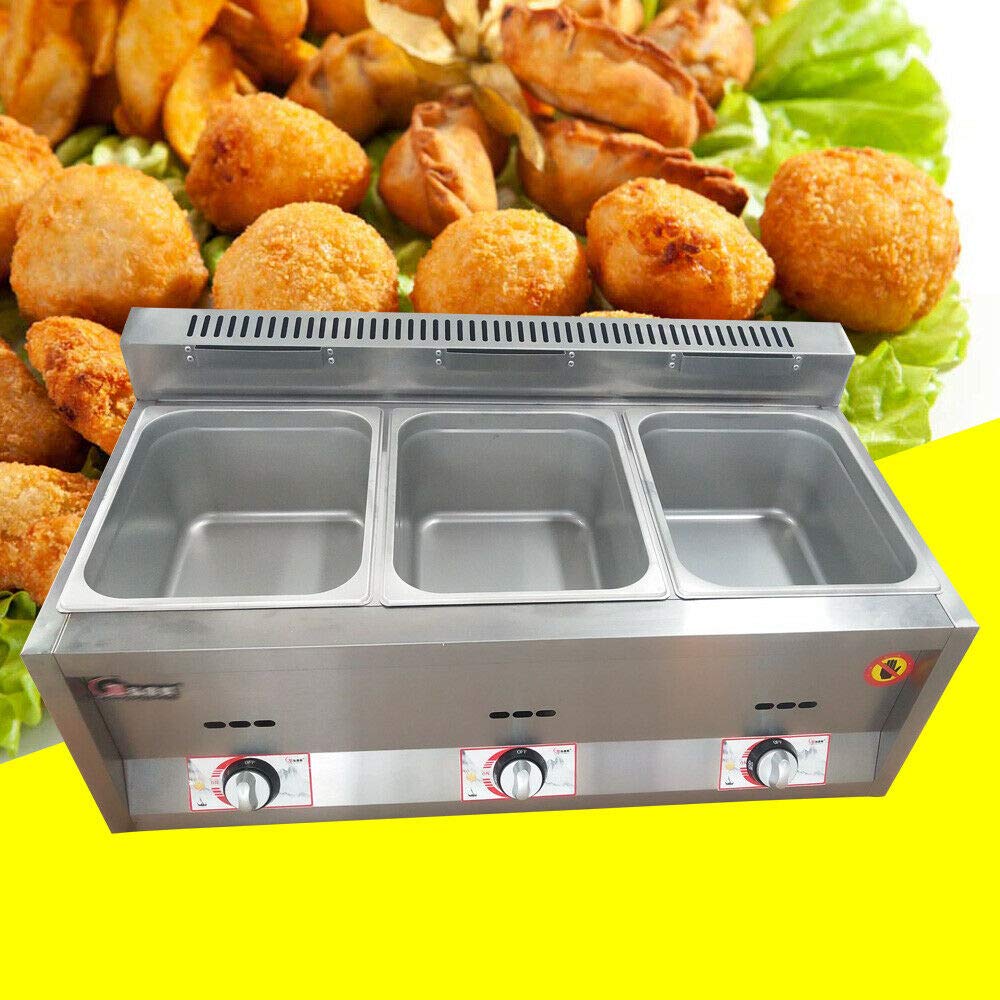 Commercial 3-Basket Gas Deep Fryer with Stainless Steel Countertop Design - Food Warmer & Heater for Restaurants, Home Kitchens & Catering - Perfect for Frying Chicken, Fish, Fries & More