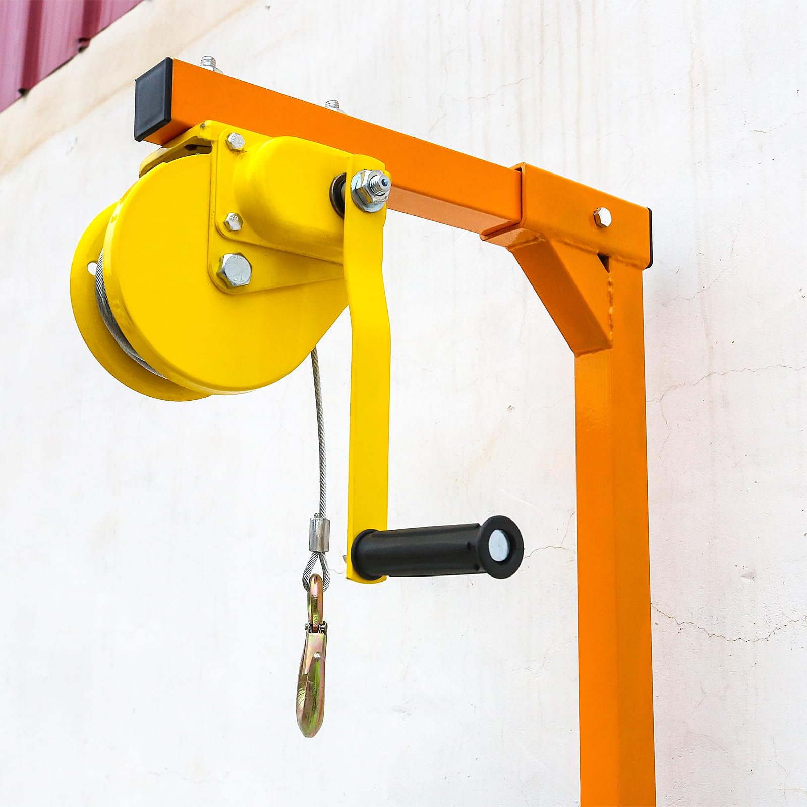 Orange AC Installation Lifting Tool - Alloy Steel Wire Rope Hand Winch Crane for HVAC Units | Durable Stainless Steel Mounting | Perfect for Window & Rooftop AC Installation