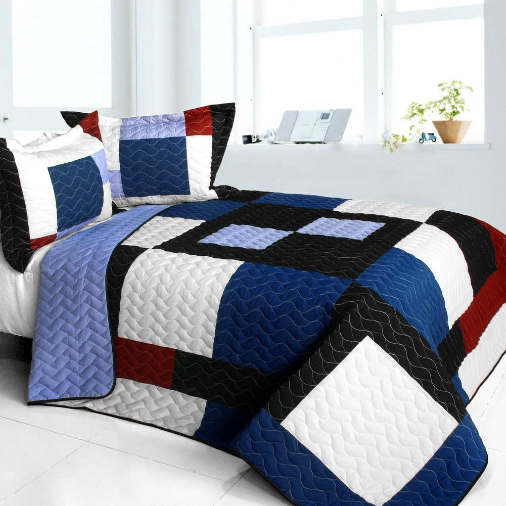 Vermicelli-Quilted Patchwork Quilt Set Full/Queen Size - Soft & Stylish Bedding for Cozy Home Decor - Perfect for Master Bedrooms, Guest Rooms & Dorm Essentials
