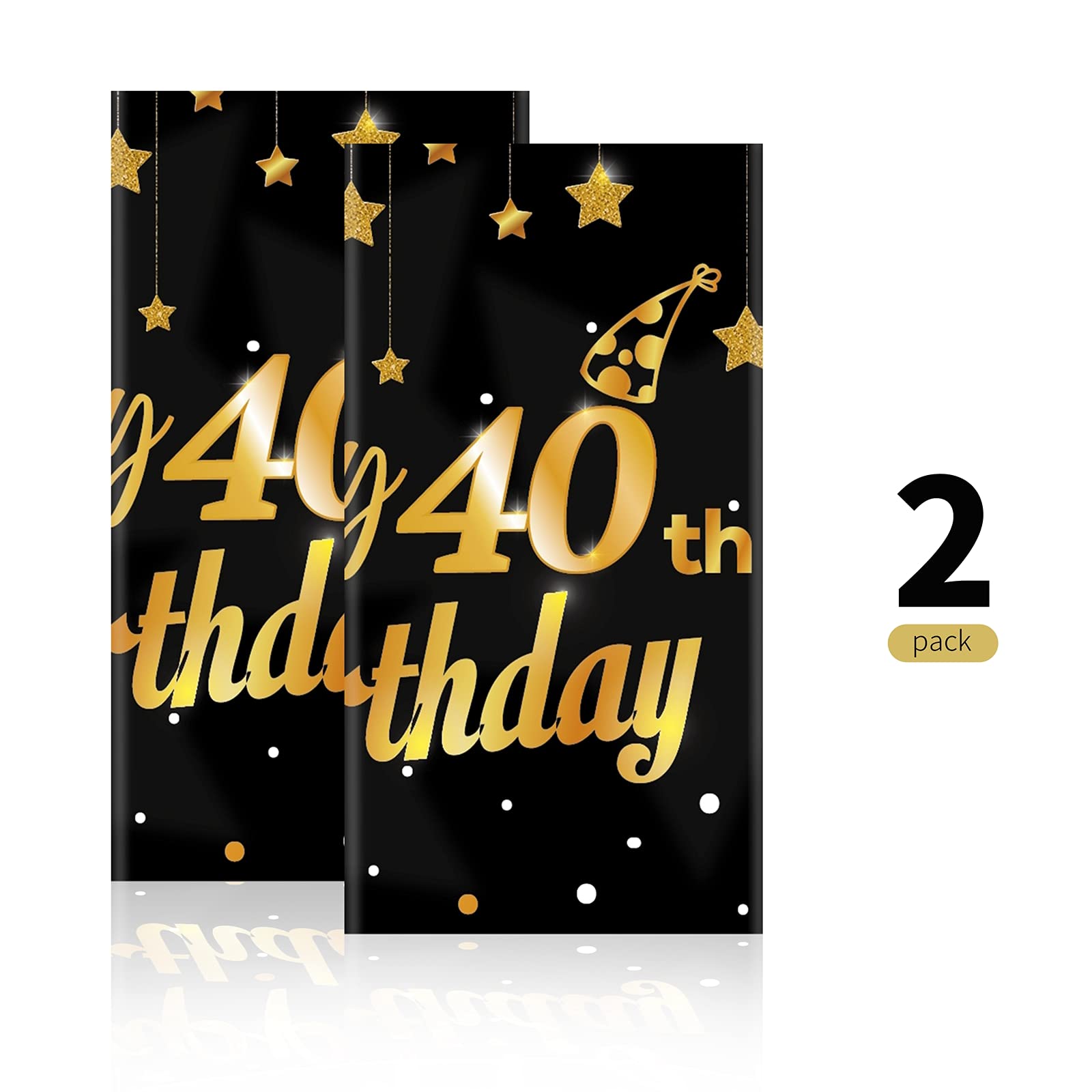 Ruisita 2 Pack Black Gold 40th Birthday Tablecloth Set - Premium Rectangular Table Cover for Indoor & Outdoor Parties, Anniversaries, Celebrations - Perfect for Dining Tables, Buffets, and Decorative Displays