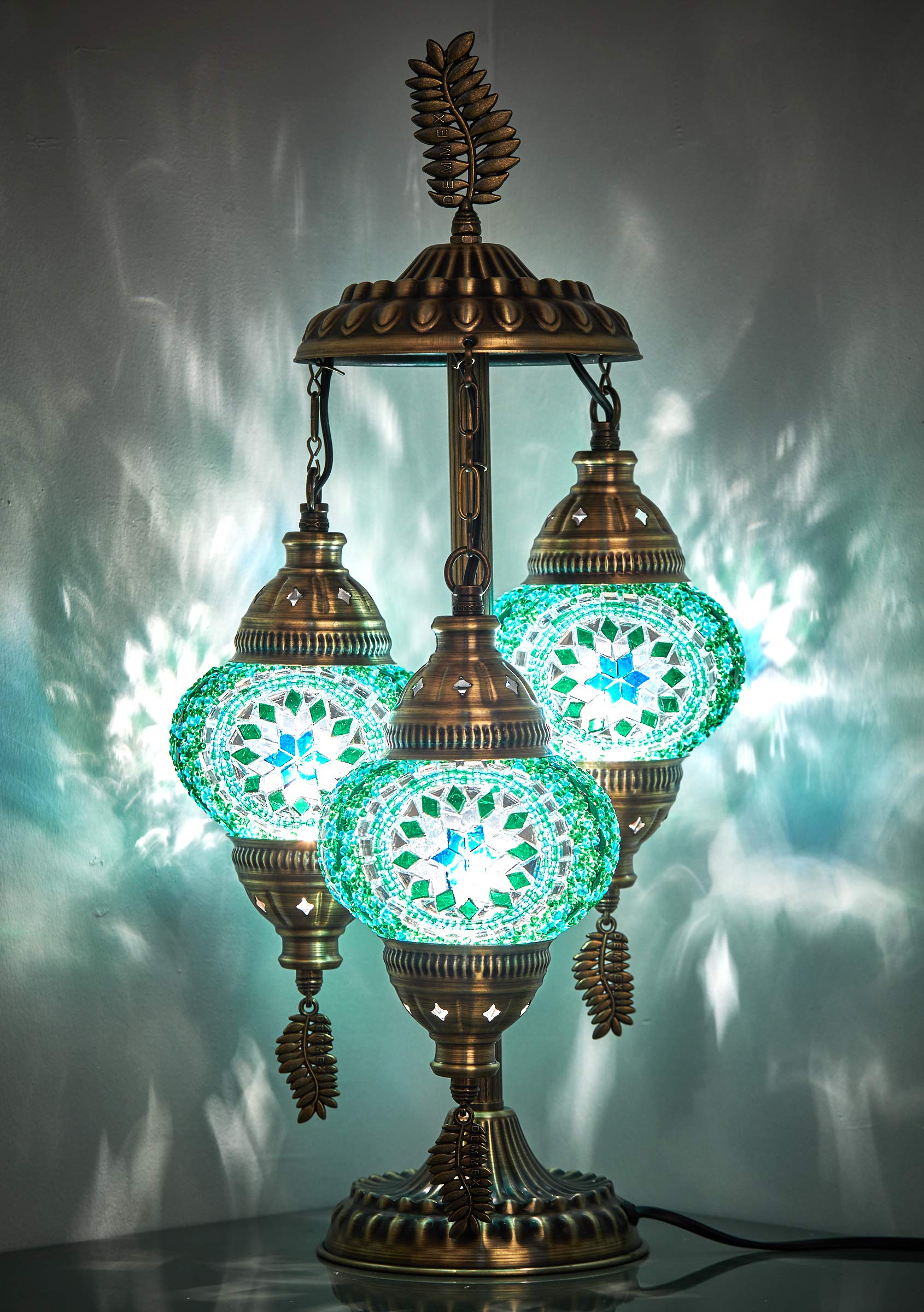 Handmade DEMMEX 3 Globes Turkish Moroccan Mosaic Bohemian Table Lamp - 21