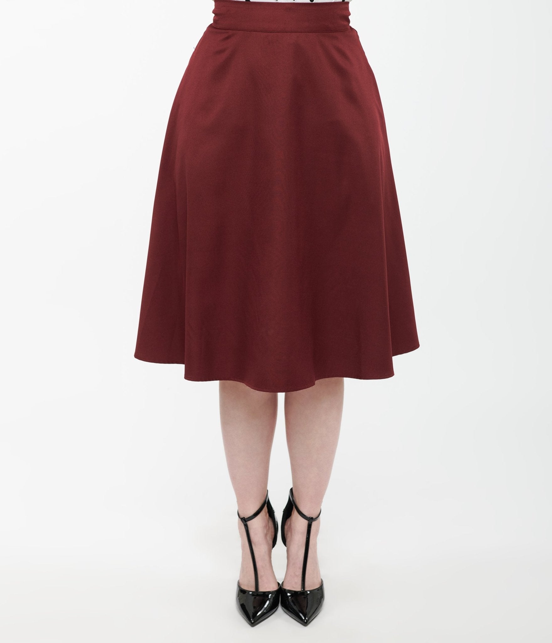 Vintage 1950s Burgundy High Waist Vivien Swing Skirt - Retro A-Line Flared Skirt for Women - Perfect for Swing Dancing, Cocktail Parties & Vintage Fashion Outfits