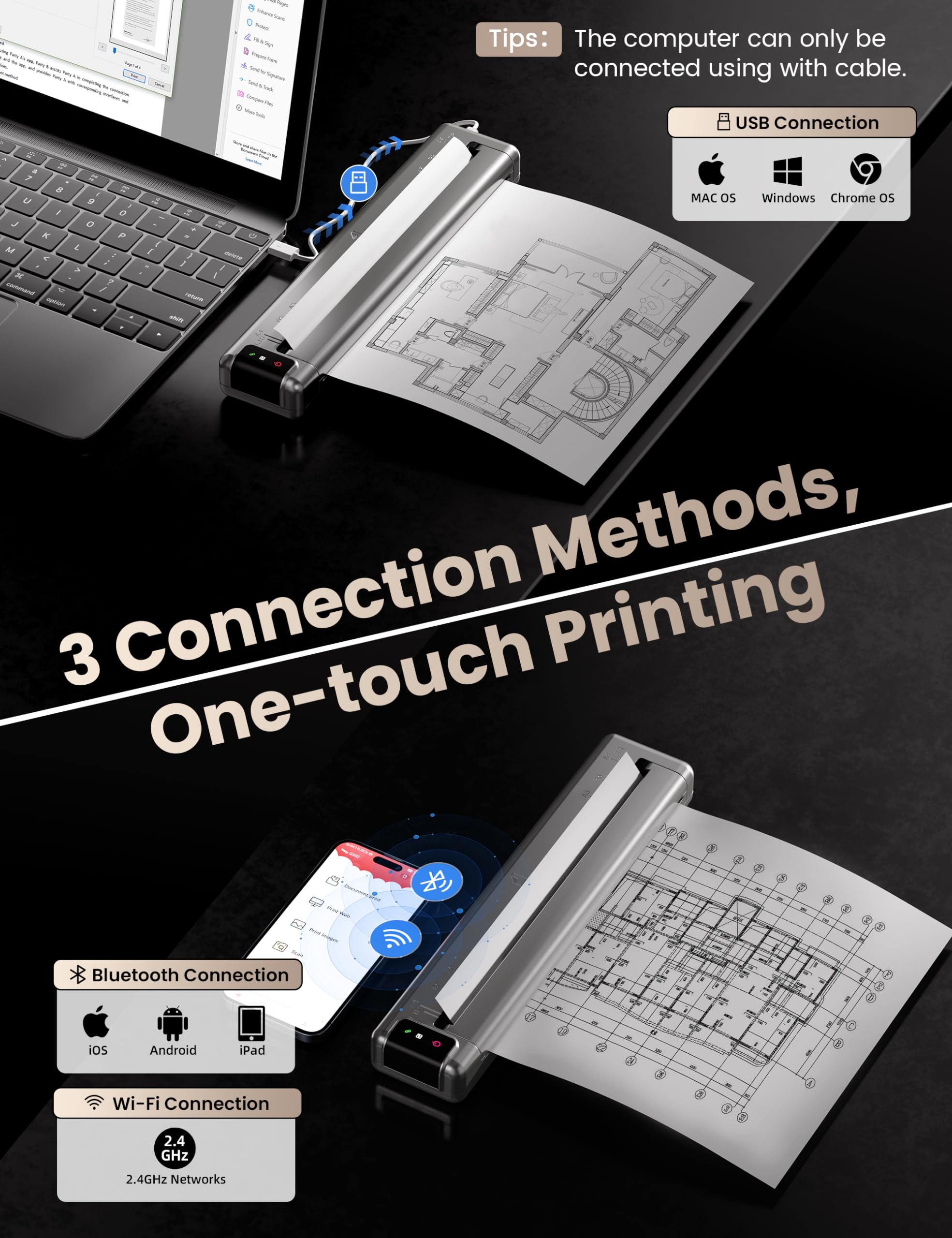 Phomemo Q302 Wireless Bluetooth Thermal Printer - 300dpi High Resolution, Inkless & Silent Printing for Business Travel - Compatible with Smartphone, iPhone, Android & PC - Perfect for Receipts, Labels, Tickets and On-the-Go Printing