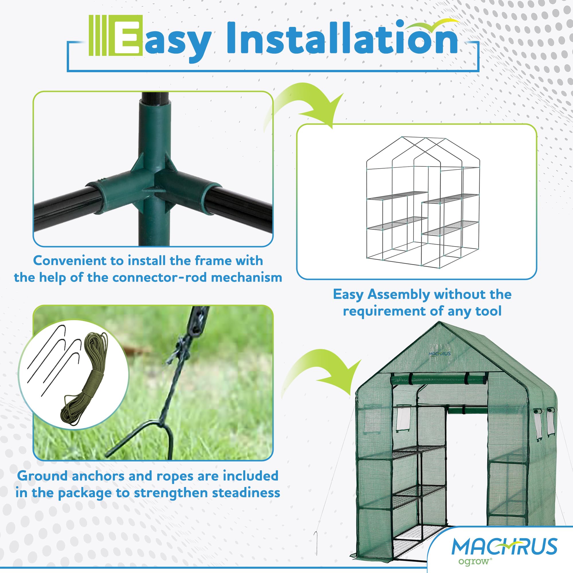 Machrus Ogrow Greenhouse Kit - Small, Mini & Multiple Sizes for Outdoor Gardening | Portable Green House for Plants, Vegetables & Seed Starting | Perfect for Backyards, Patios & Balconies