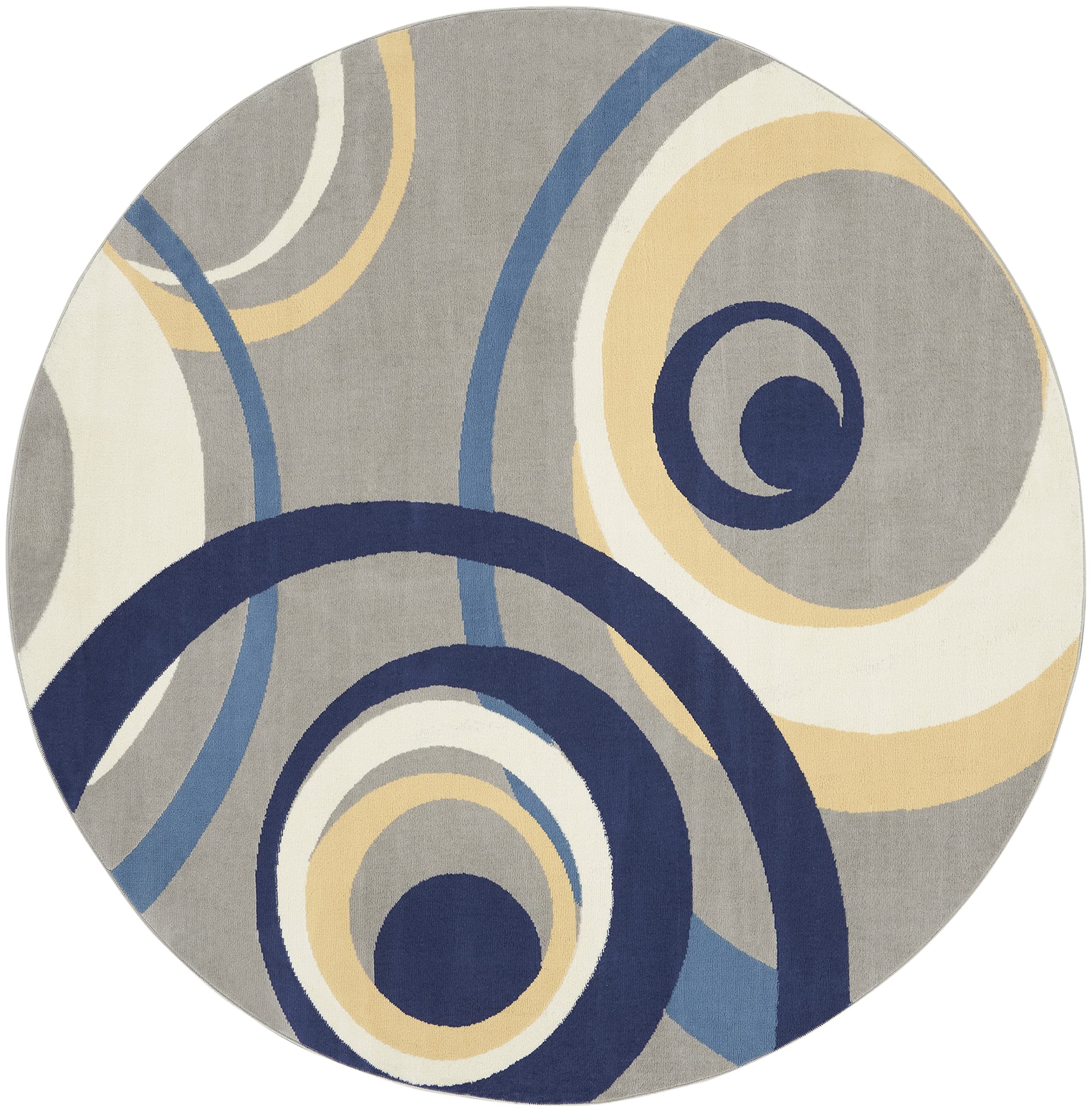 Nourison Grafix Geometric Grey 8' Round Area Rug - Non-Shedding, Easy to Clean - Perfect for Bedroom, Living Room, Dining Room & Kitchen Decor - Modern Home Floor Covering for Cozy Spaces