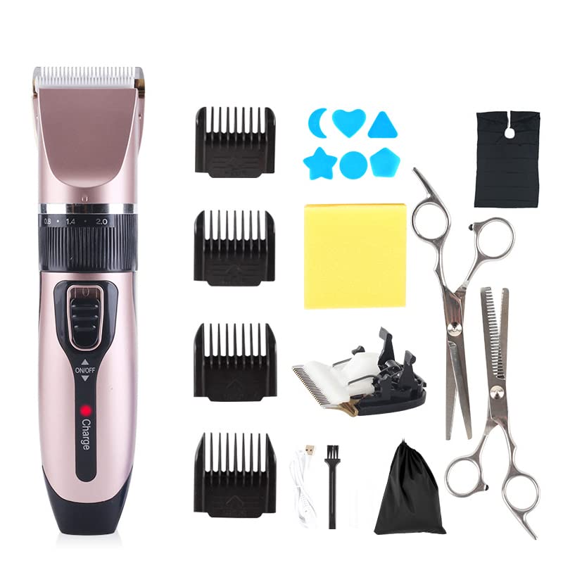 Professional Electric Hair Clippers for Men & Women - Rechargeable Cordless Hair Trimmer Kit with Beard Shaver & Hair Cutting Tools for Home Barber & Salon Use (Pink A4) - Perfect for DIY Haircuts, Beard Grooming & Family Hair Care