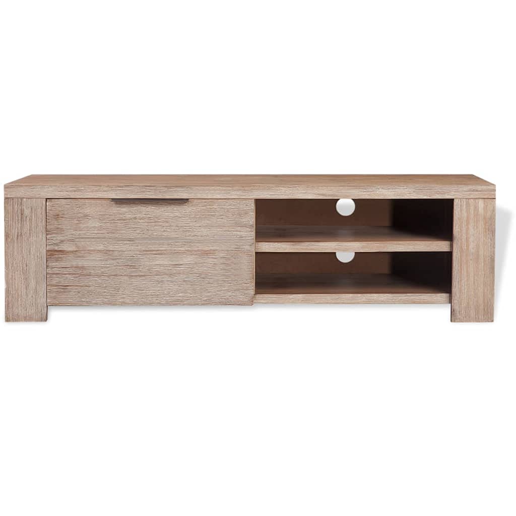 Rustic TV Stand 55 Inch, Solid Acacia Wood Entertainment Center with 2 Cable Outlets & Storage Doors – Perfect for Living Room, Bedroom, or Home Theater Setup