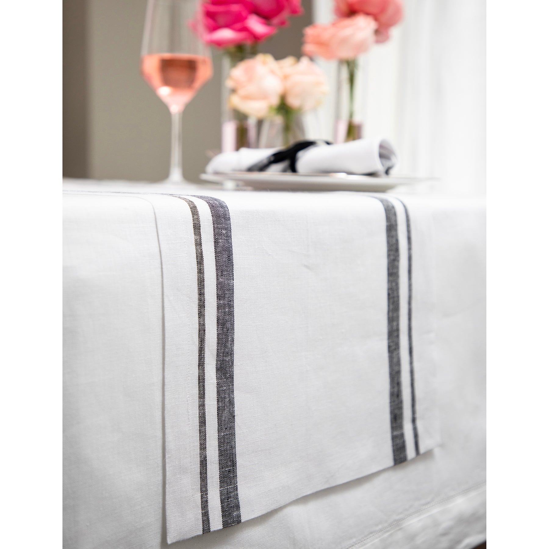 French Striped Table Runner - Elegant Dining Decor for Weddings, Parties & Home Decor | Cotton Linen Tablecloth for Farmhouse & Rustic Style
