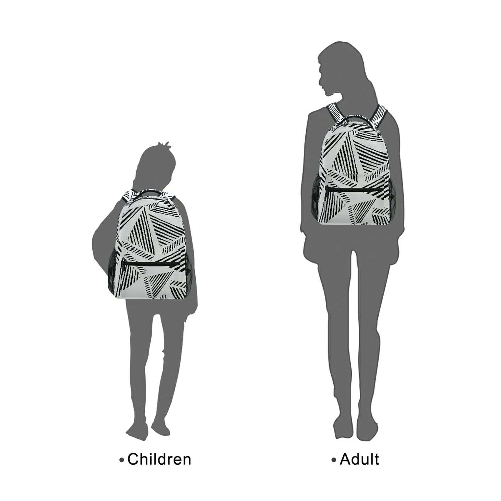 Stylish Triangle Patchwork Backpack - Lightweight Casual Daypack for Men & Women, Black & White Design - Perfect for School, Travel, and Outdoor Adventures