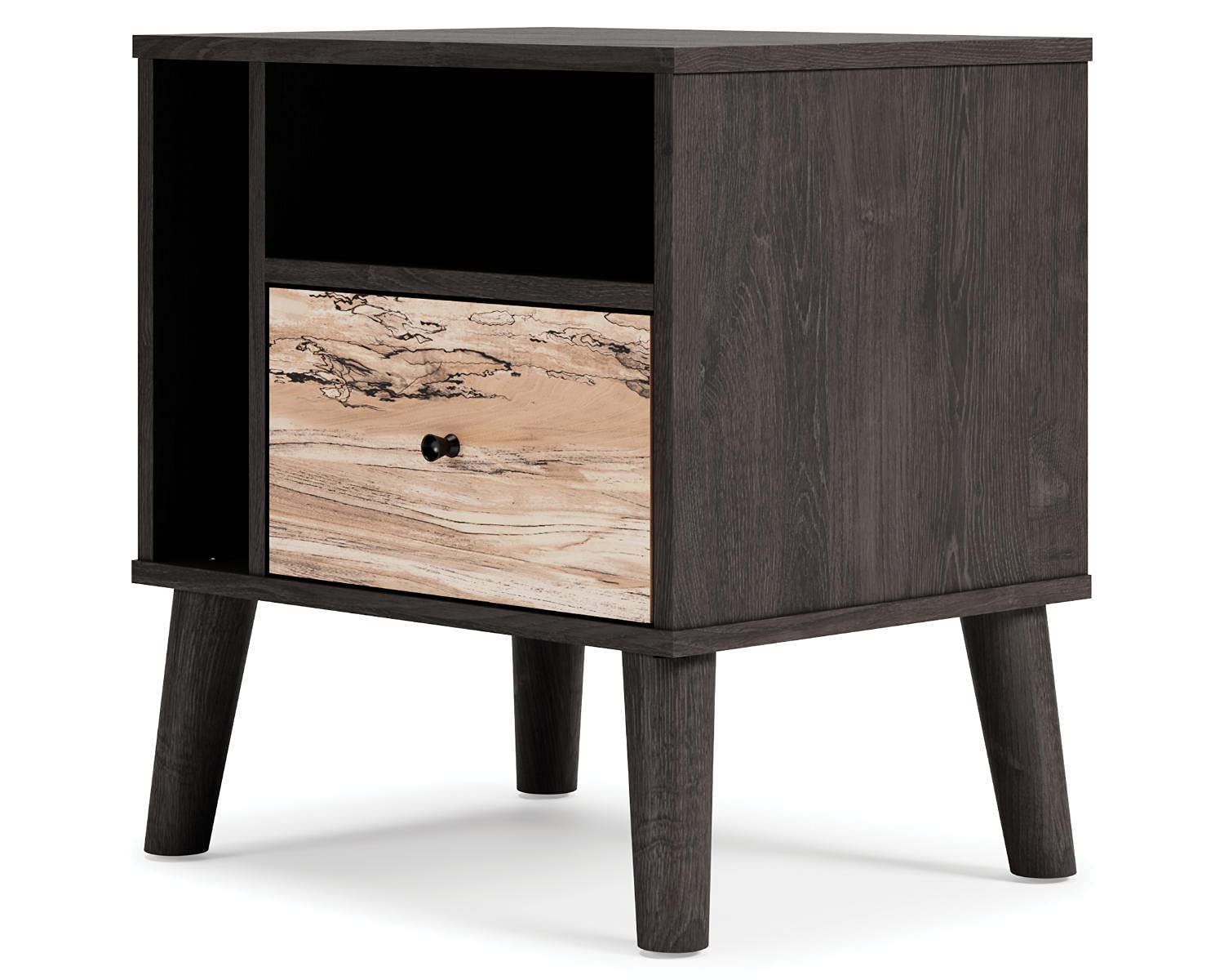 Signature Design by Ashley Piperton Modern Replicated Sugarberry 1-Drawer Nightstand in Black - Stylish Bedside Table for Bedroom Decor & Storage