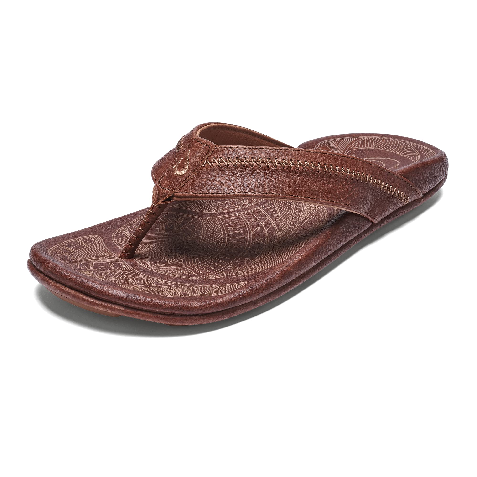 OluKai Hiapo Men's Beach Sandals - Premium Full-Grain Leather Flip-Flops with Compression Molded Footbed for Maximum Comfort & Enhanced Grip Soles | Perfect for Beach, Pool, Vacation & Casual Wear