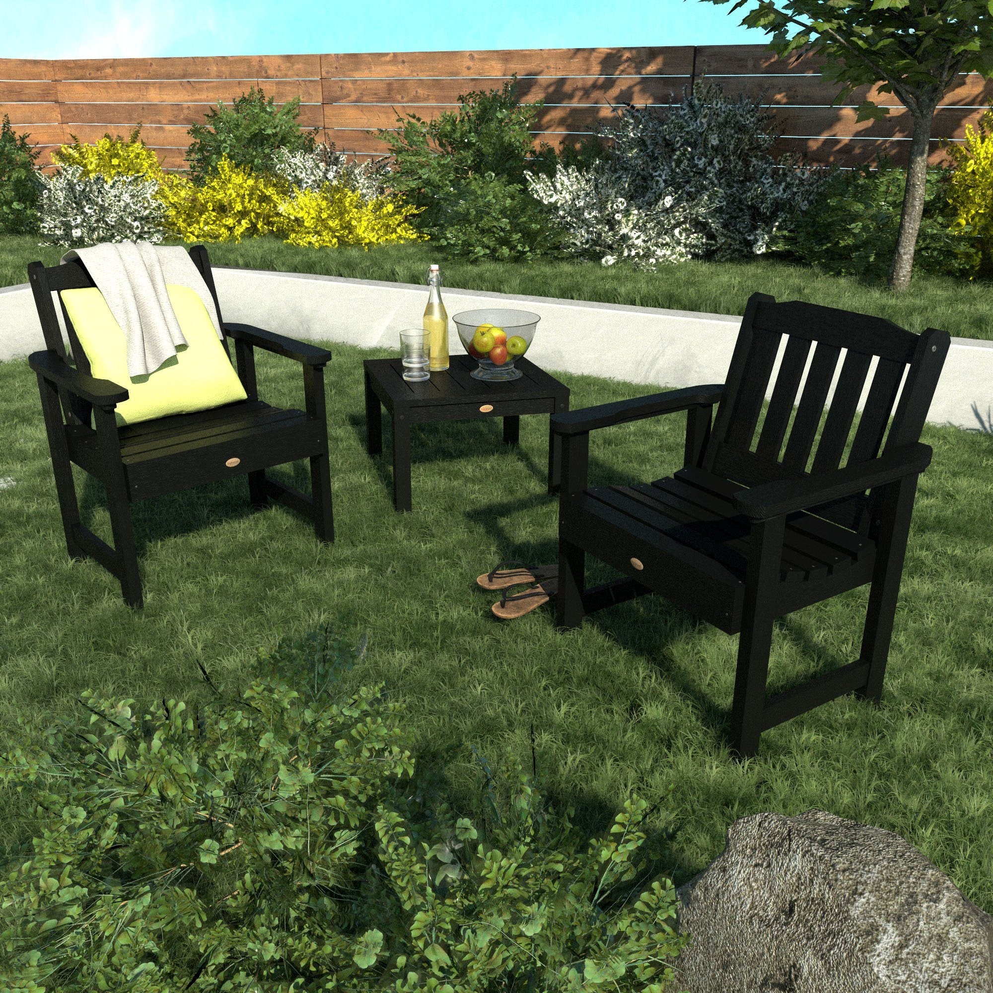 2-Pack Lehigh Patio Garden Chairs with 1 Square Side Table Set - Outdoor Furniture for Backyard, Poolside, Deck & Balcony Relaxation