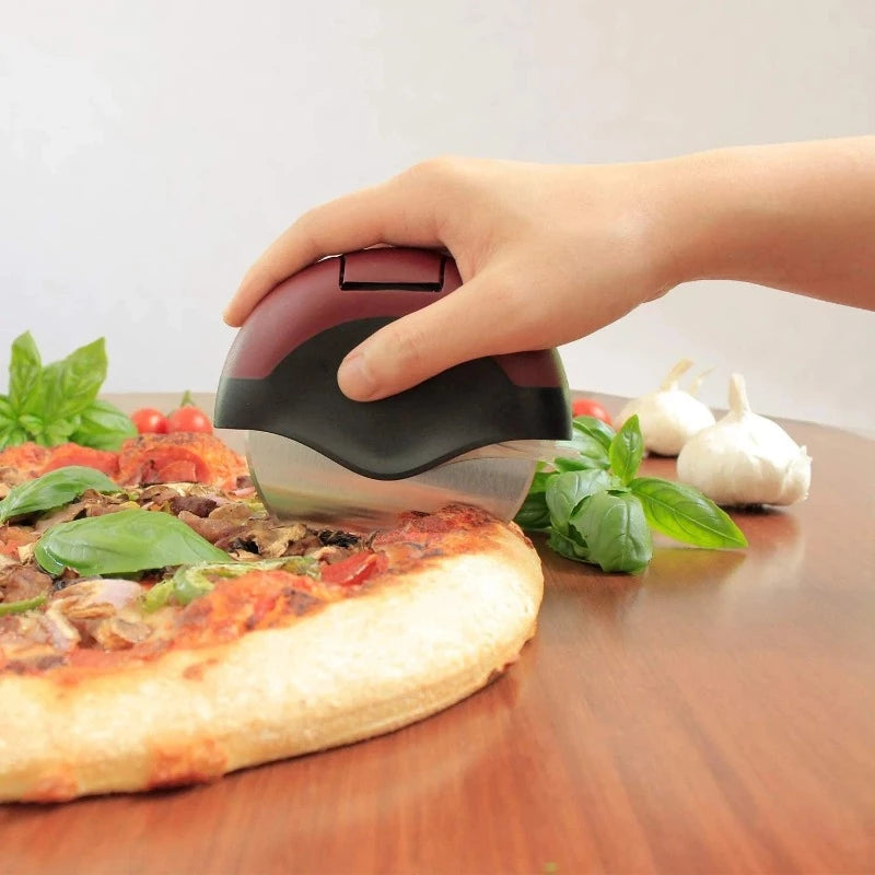 Stainless Steel Pizza Cutter Wheel with Safety Blade Guard - Professional Kitchen Tool for Slicing Pizza, Pies & Dough - Perfect for Home, Restaurant & Party Use