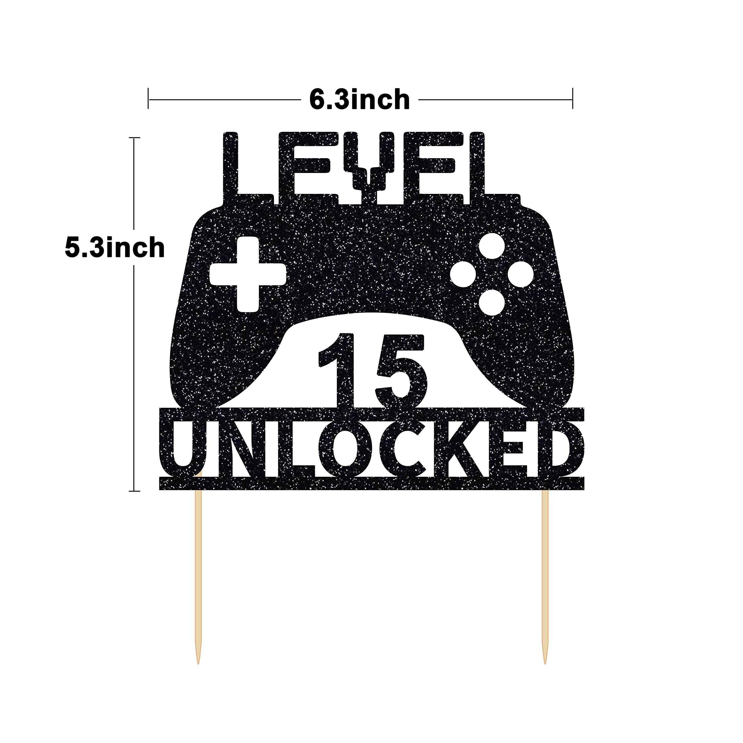 Level 15 Unlocked Cake Topper - Video Game Controller Birthday Decoration for 15th Birthday Party | Perfect for Gamer Cakes, Gaming Themed Parties & Anniversary Celebrations