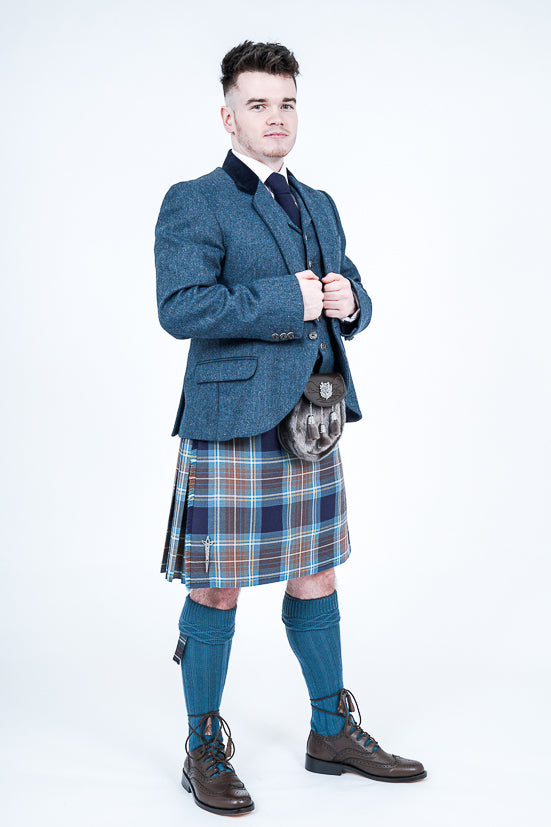 **Flintstone & Petrol Tweed Crail Outfit - Vintage Style Tweed Suit for Men & Women - Perfect for Fall Fashion, Office Wear, and Special Occasions**