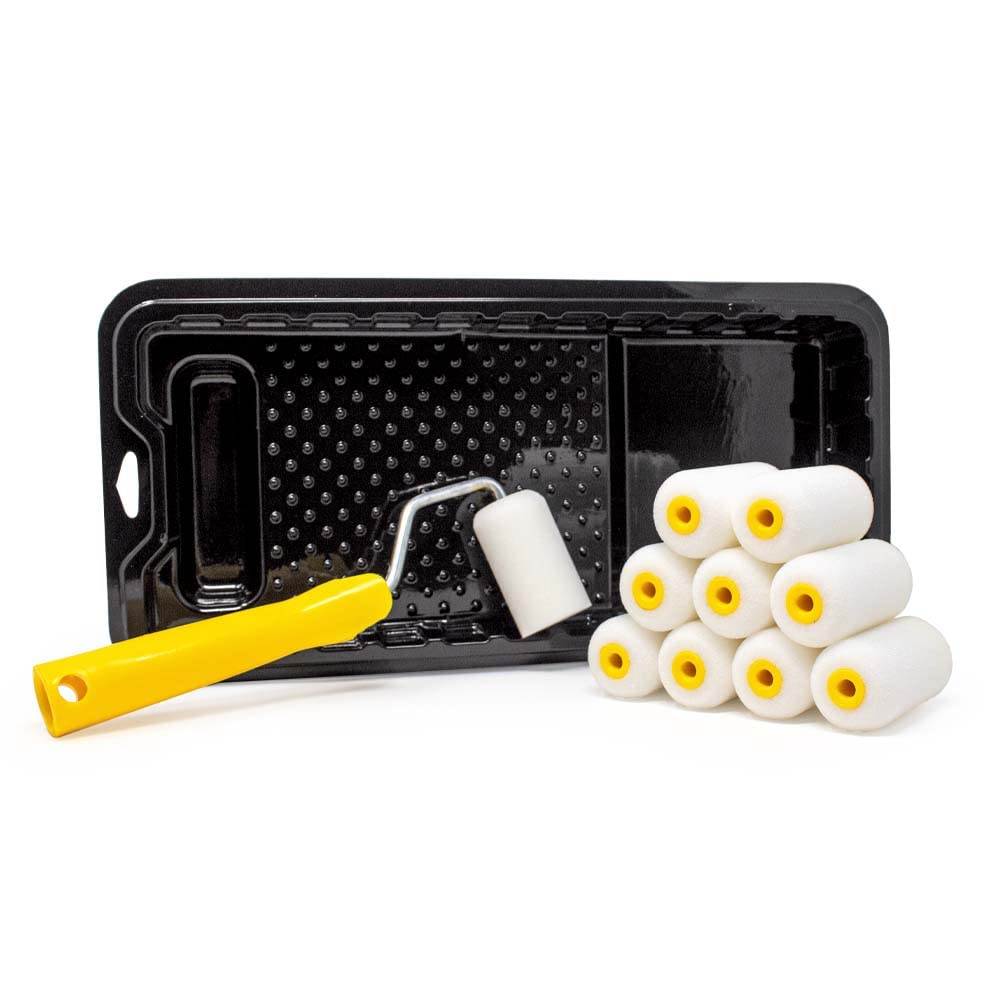 Foampro 2 Inch Fine Finish Paint Roller Kit - Includes 1 Plastic Paint Tray, 1 Roller Handle & 10 Foam Rollers | Mini Foam Roller Set with Roller Pan | Professional Home Painting Supplies & Wall Painting Tools | Perfect for Interior Walls, Cabinets & DIY Projects (162KIT)
