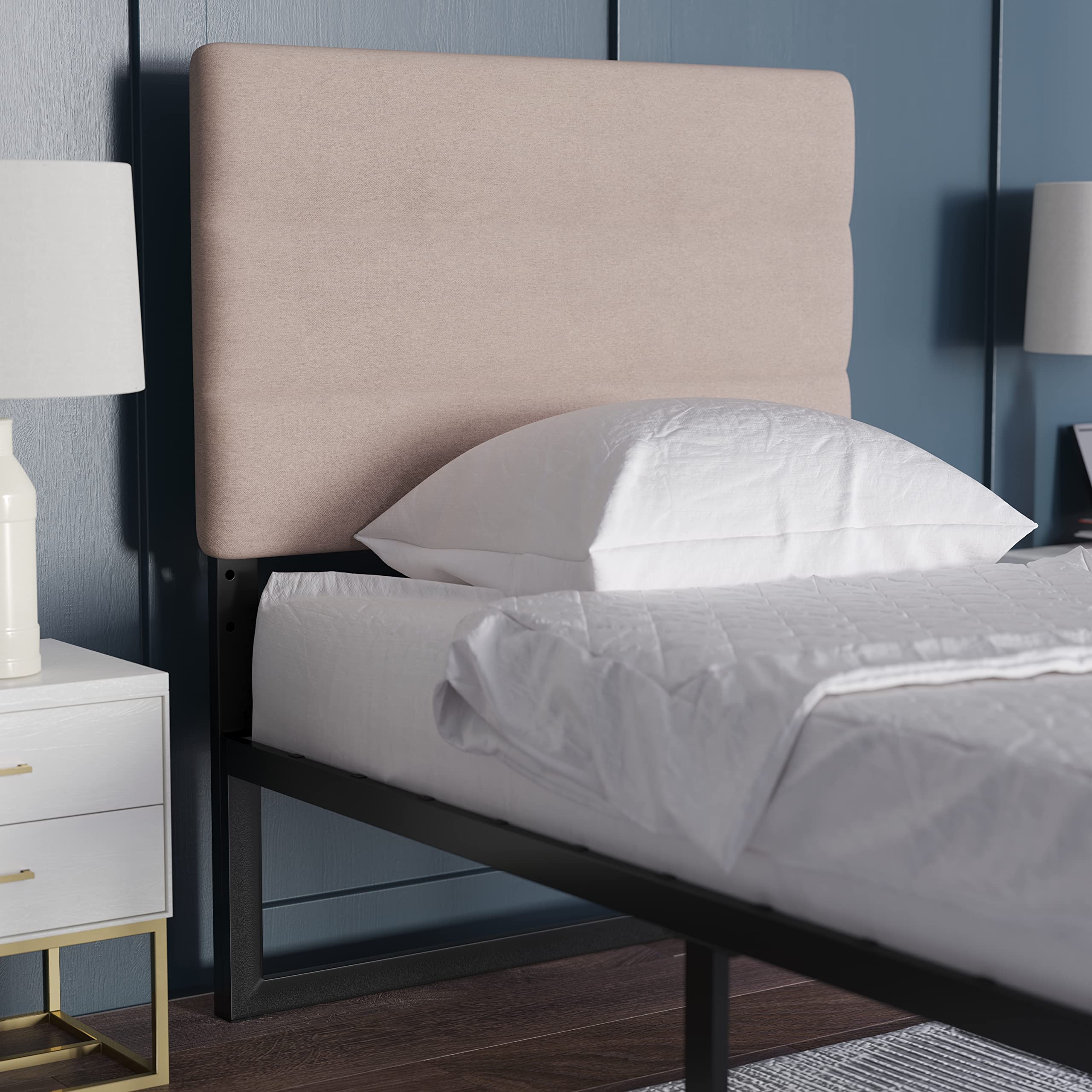 Emma & Oliver Gannon Twin Upholstered Headboard - Taupe Fabric, Adjustable Height, Easy 30-Min Assembly - Fits Most Bed Frames (Not Included) - Perfect for Kids' Rooms, Guest Bedrooms & Dorm Decor