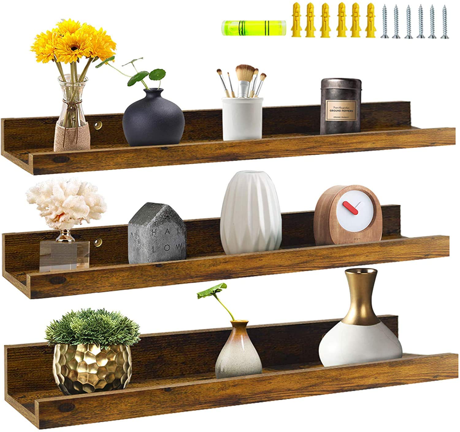 Giftgarden 24 Inch Floating Shelves Set with 8 Pack 24x36 Poster Frames - Modern Wall Decor for Living Room, Bedroom & Office Display