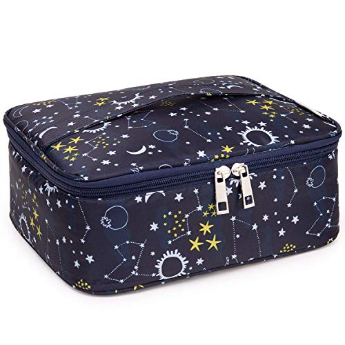 Large Travel Makeup Bag for Women - Waterproof Cosmetic Organizer Case with Multiple Pockets (Blue Galaxy Design) - Perfect for Vacation, Gym, Business Trips & Daily Use