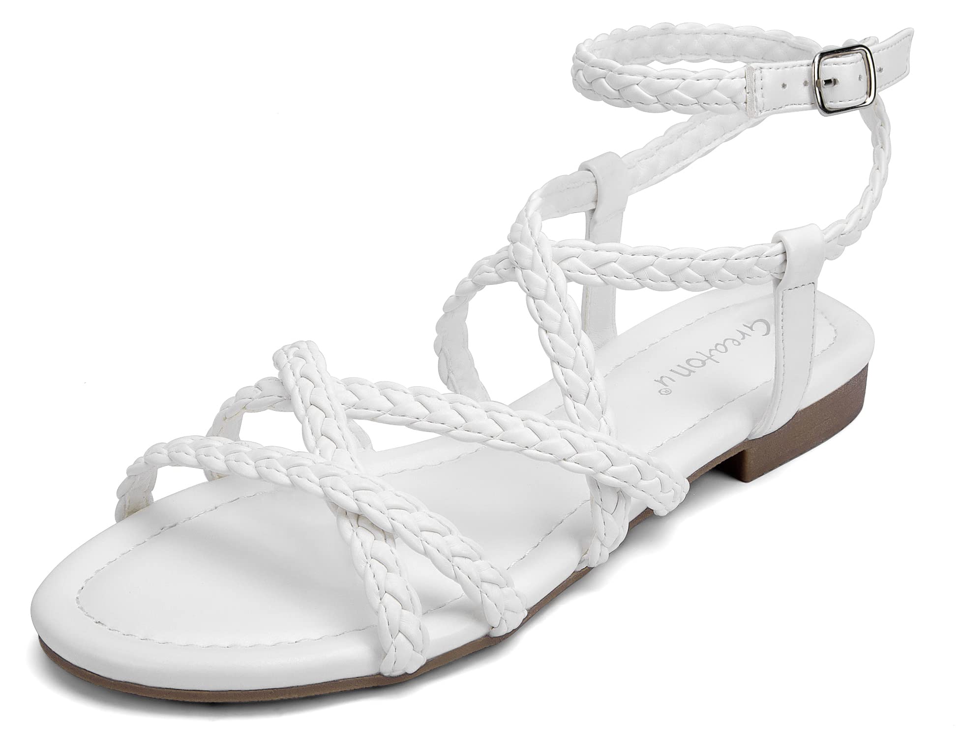 Greatonu Women's Braided Flat Sandals - Comfortable Summer Casual Shoes with Strappy Design for Beach, Vacation & Dressy Outfits