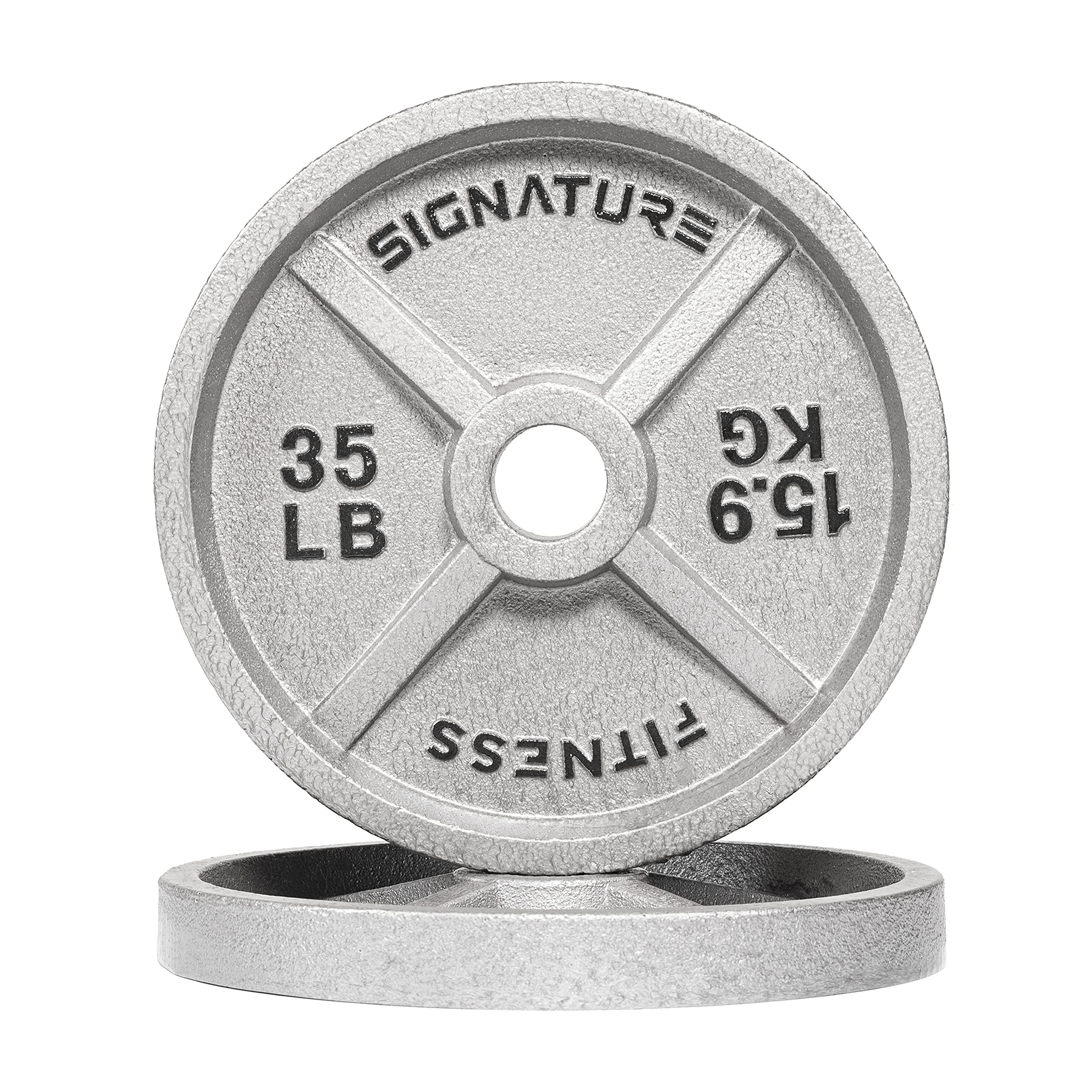 Signature Fitness 2-Inch Olympic Cast Iron Weight Plates - Deep Dish Design with Durable E-Coating for Strength Training, CrossFit & Home Gym Workouts