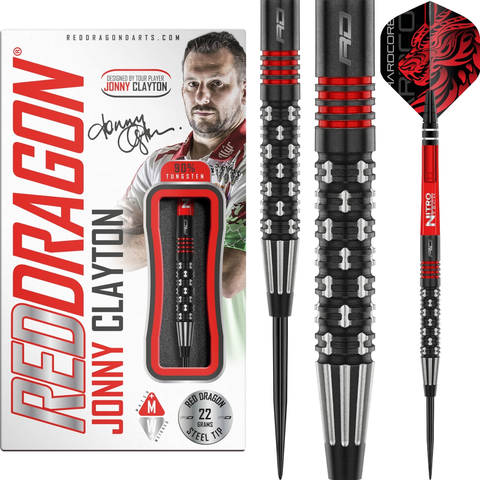 Red Dragon Jonny Clayton Premier League SE Darts - 90% Tungsten Steel Tip Darts (22g/24g) for Professional Players & Dart Enthusiasts - Perfect for Tournaments, Leagues & Home Practice