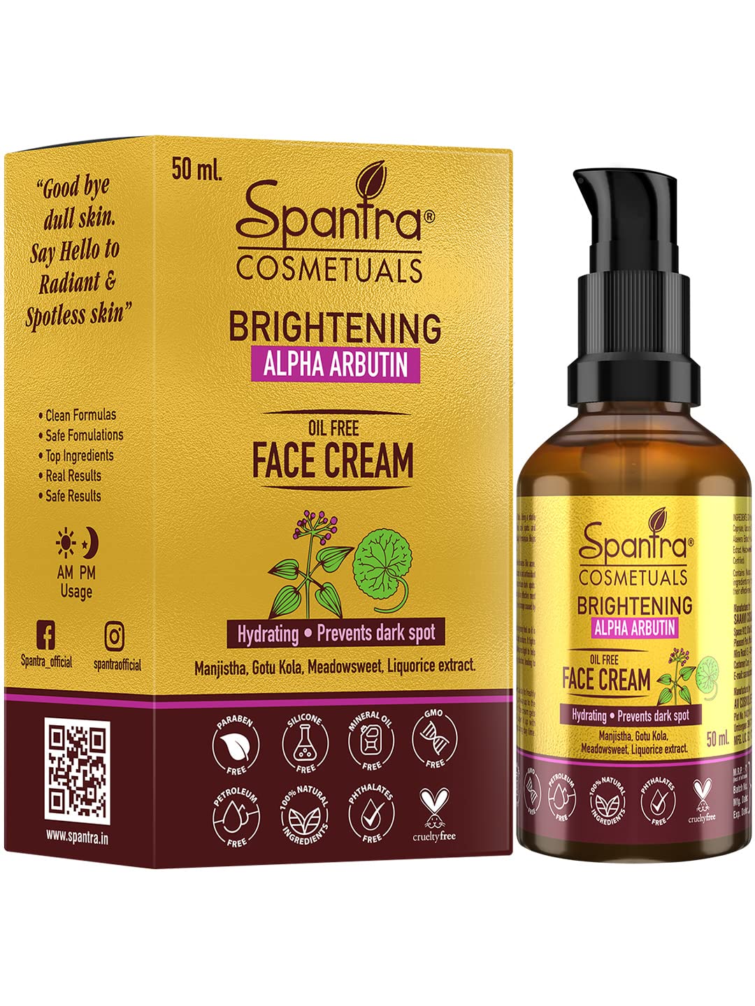 Spantra Alpha Arbutin Face Cream - 50ml Lightweight Moisturizer with Vitamins & Natural Oils for Face, Hands & Body | Non-Greasy Hydration for Men & Women | Perfect for Daily Skincare Routine & Travel
