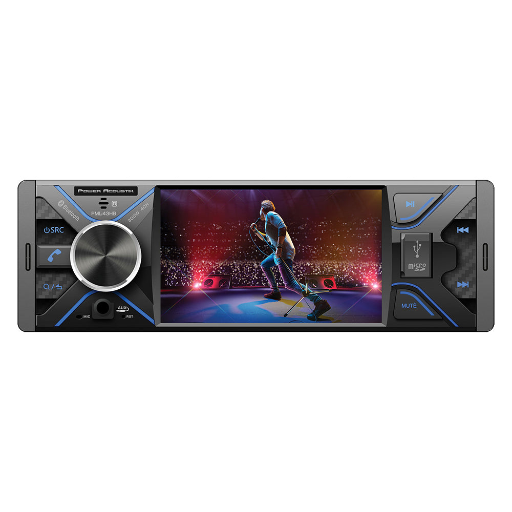 Power Acoustik PML 43HB 4.3 Inch 1 DIN Shallow Mechless Car Stereo with USB, SD Card, Bluetooth - Perfect for Compact Vehicles & Custom Audio Installations