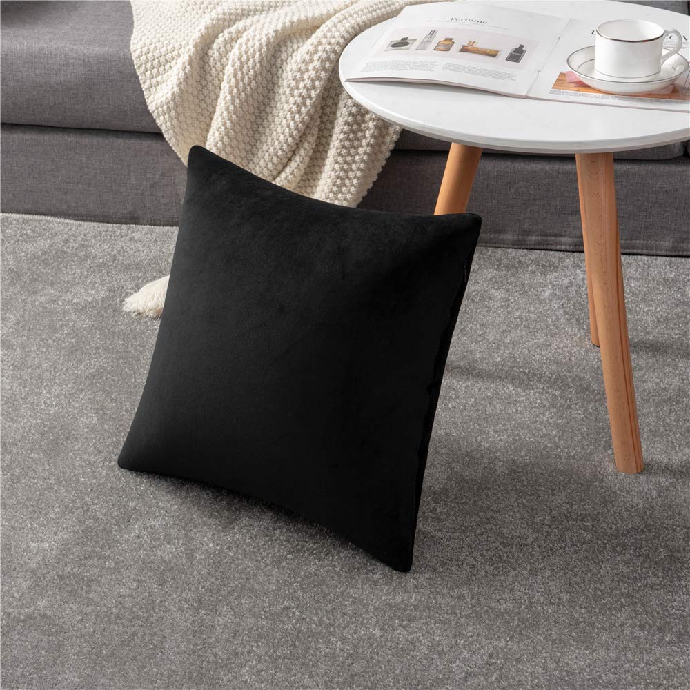DEZENE 20x20 Inch Black Velvet Decorative Pillow Covers - 2 Pack Soft Square Throw Pillow Cases for Farmhouse, Living Room & Bedroom Decor | Cozy Home Accent for Sofa, Couch and Chair