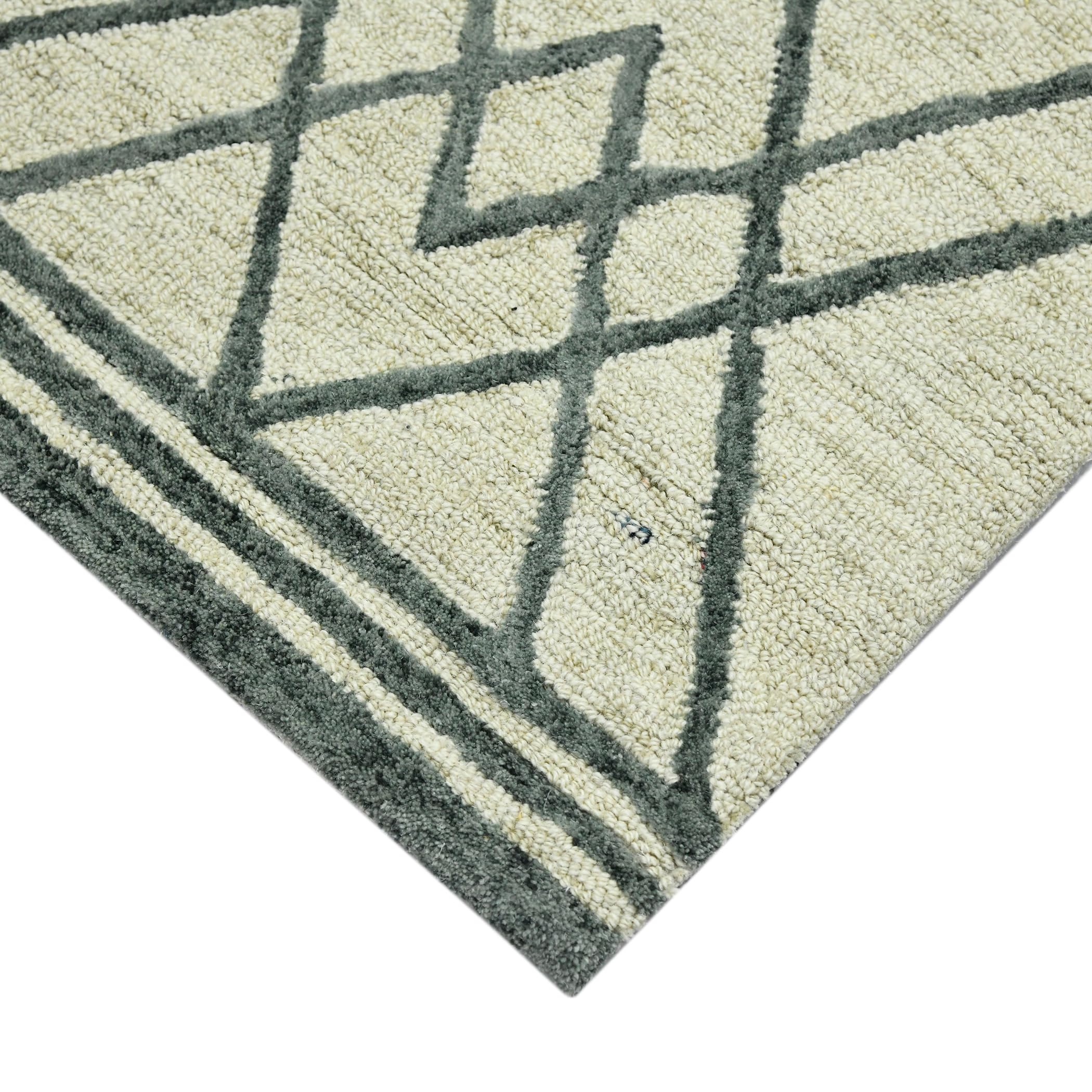 AMER Rugs Vista Duncan Collection Hand-Hooked 100% Wool 8'x10' Area Rug - Geometric Pattern Ivory Wool Rug for Living Room, Bedroom & Kitchen | Durable Floor Covering for Home Decor & High Traffic Areas