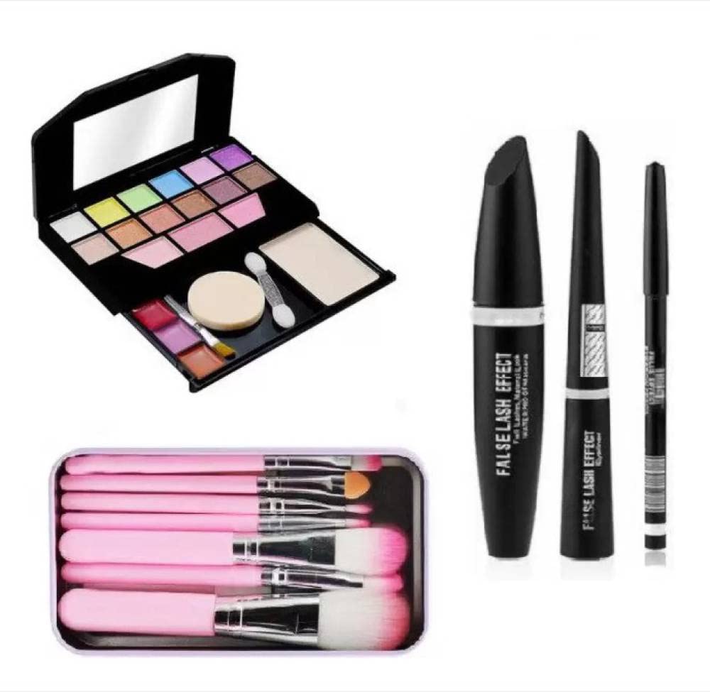 Beggie Professional Makeup Kit with 7-Piece Brush Set & 3-in-1 Cosmetic Pencil (Eyeliner, Mascara, Eyebrow) - 5-Piece Complete Makeup Set for Women | Perfect for Travel, Daily Use & Professional Makeup Artists