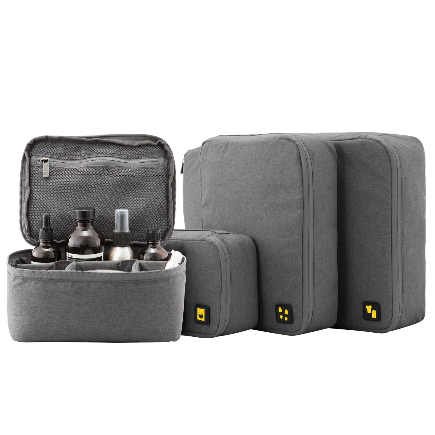 LEVEL8 4-Piece Packing Cubes Set for Carry On Luggage - Travel Organizer Bags with Compression Zippers (Grey) | Perfect for Business Trips, Vacations & Weekend Getaways