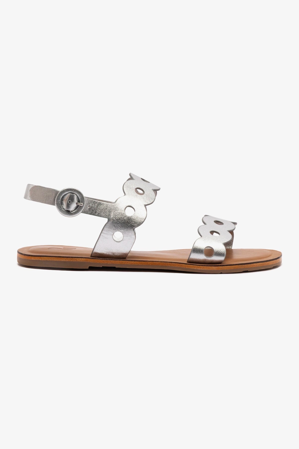 Florence Flat Sandal in Silver Metallic Leather - Women's Comfortable Dressy Casual Sandals for Summer, Beach, and Everyday Wear