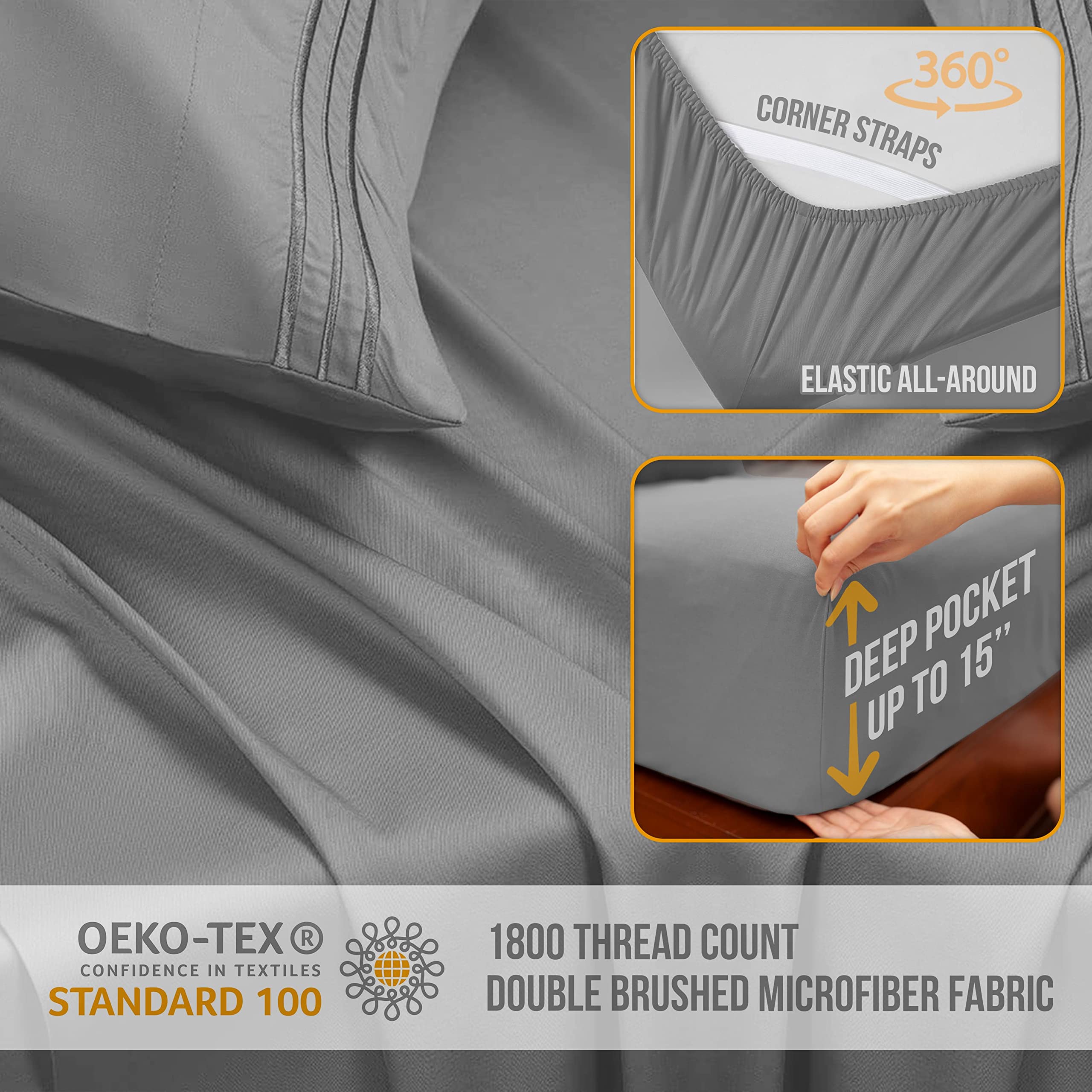 Cooling Full Size Bed Sheet Set - Luxury Hotel Quality Microfiber Sheets with Deep Pockets & Elastic Corners - Ultra Soft 4-Piece Bedding (Includes Pillowcases) - Perfect for Hot Sleepers & Summer Nights (Full, Light Gray)