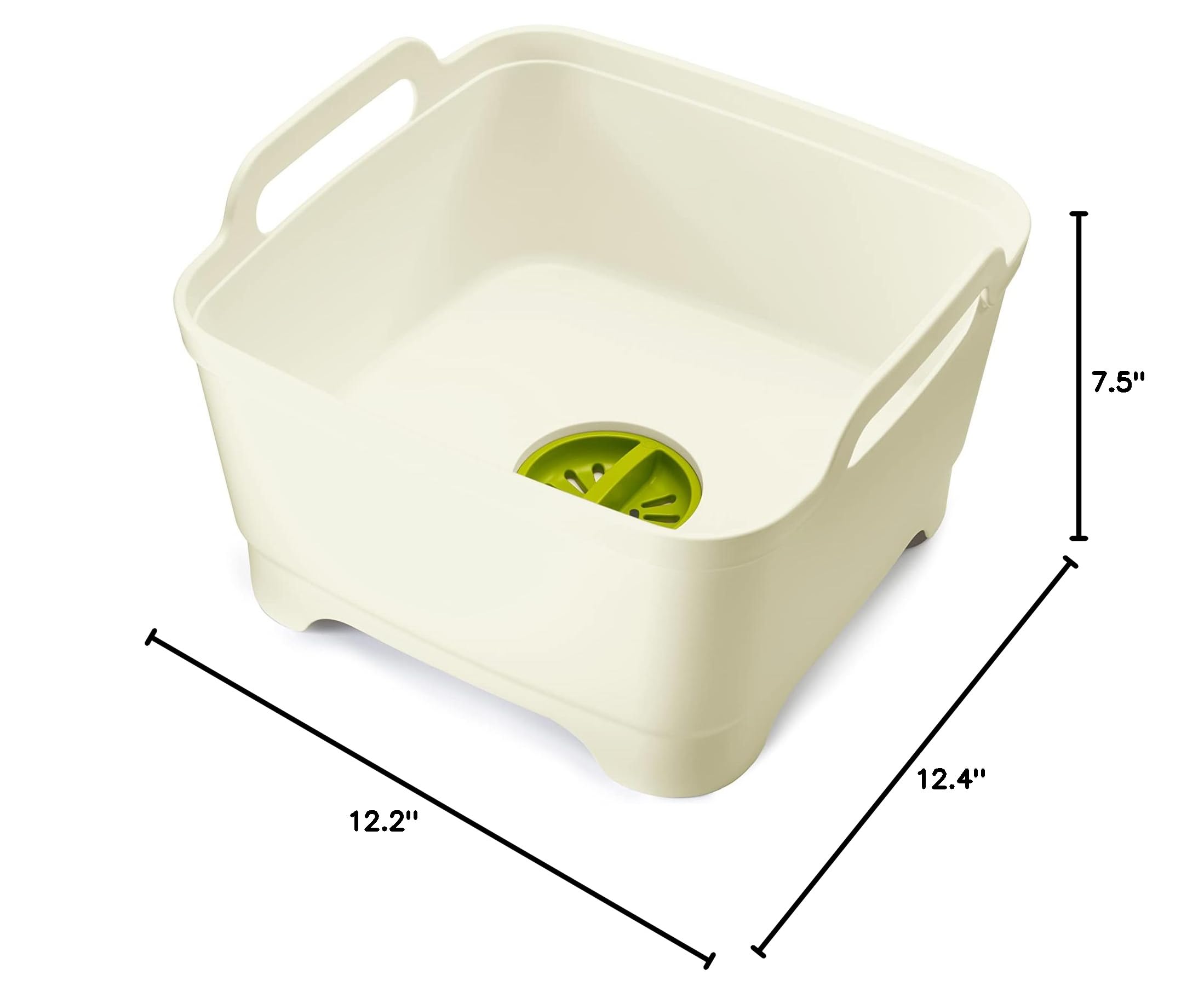 Joseph Joseph Wash & Drain Kitchen Dish Tub - 9L White Dishwashing Basin with Handles & Drain Plug - Perfect for Washing Dishes, Fruits & Vegetables in Sink