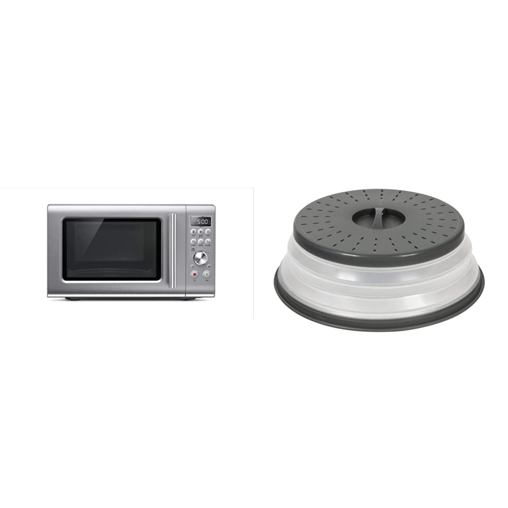 Breville BMO650SIL Compact Wave Soft Close Countertop Microwave Oven - Silver | Tovolo 81-31531 Vented Collapsible Splatter Proof Microwave Cover - 10.5