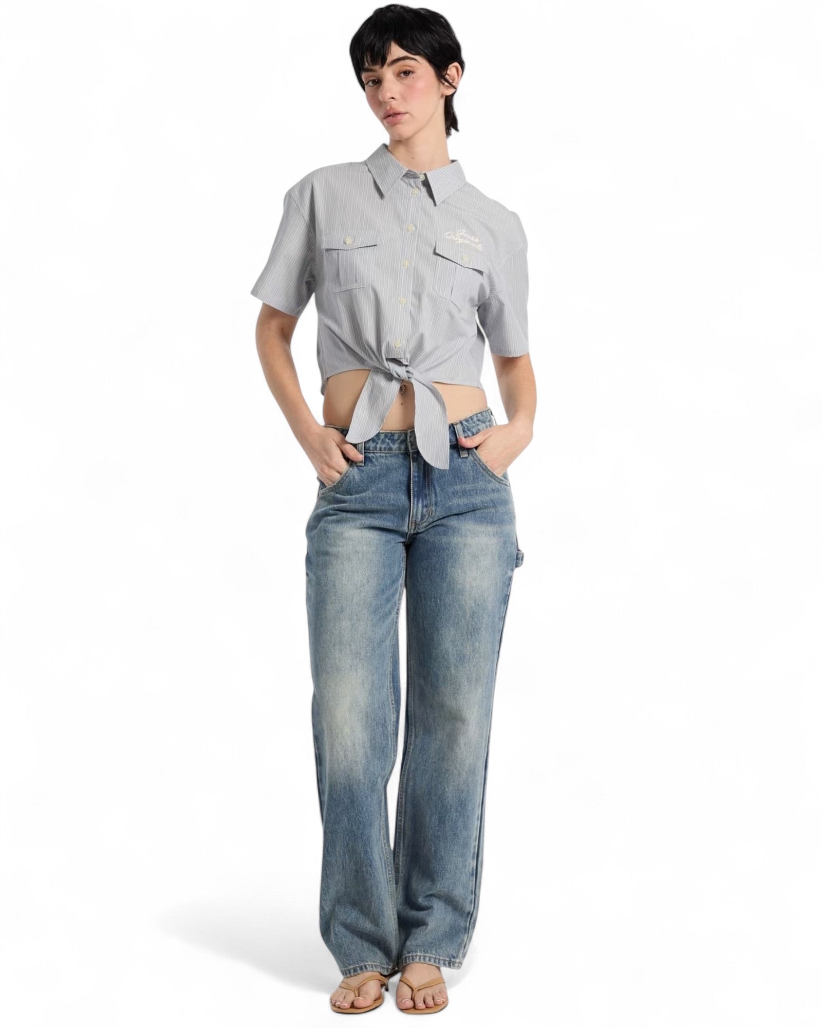 GUESS Originals Women's Workwear Tie Front Top - Stylish Casual Blouse for Work, Office, and Everyday Wear