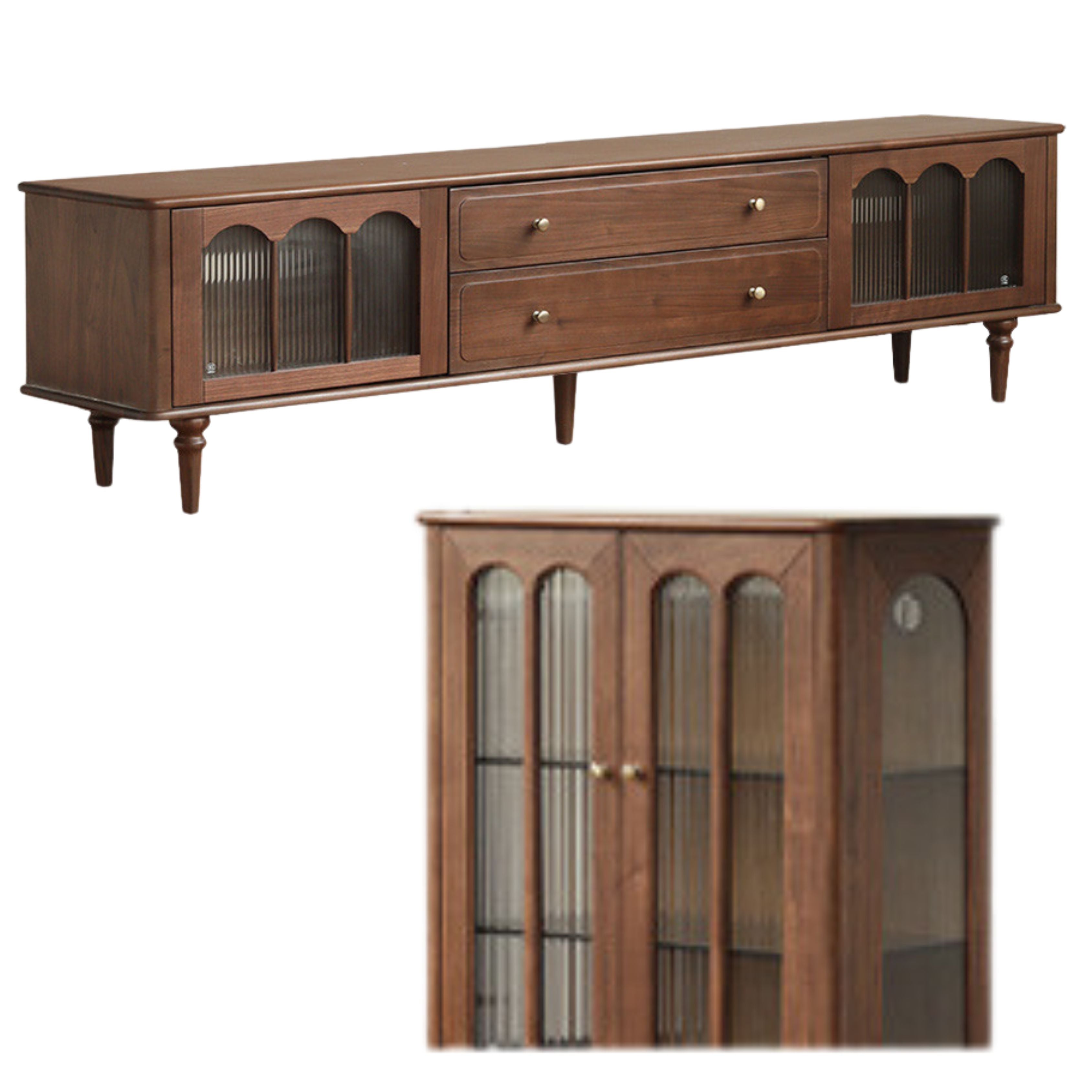 86.6x15.7x22 inch /220x40x56сm /Rich Dark Walnut color/ TV cabinet +side cabinet