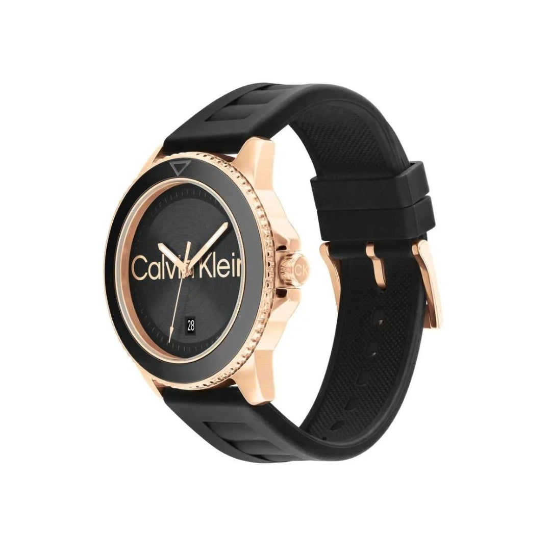 Calvin Klein Aqueous Gold Dial Black Silicone Watch 25200426 - Stylish Unisex Timepiece for Casual & Formal Wear