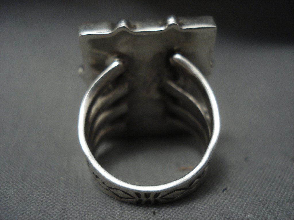 Navajo Ray Adakai Squared Spiny Oyster Sterling Silver Ring - Authentic Native American Jewelry for Women, Handcrafted Southwest Style Statement Piece for Boho Fashion & Special Occasions