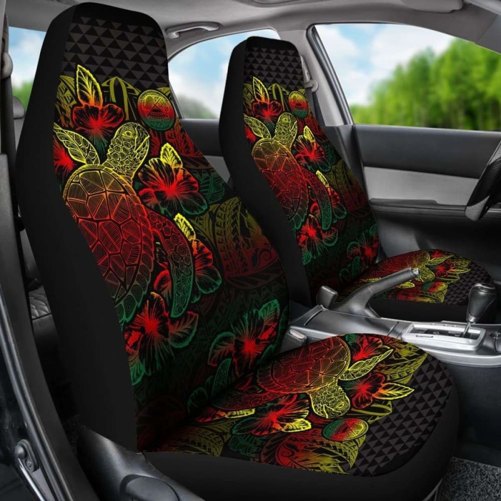 Premium American Samoa Car Seat Covers - Turtle & Hibiscus Reggae Design (Set of 2) | Waterproof & Universal Fit for Cars, Trucks, SUVs | Perfect for Beach Trips & Tropical Vacations