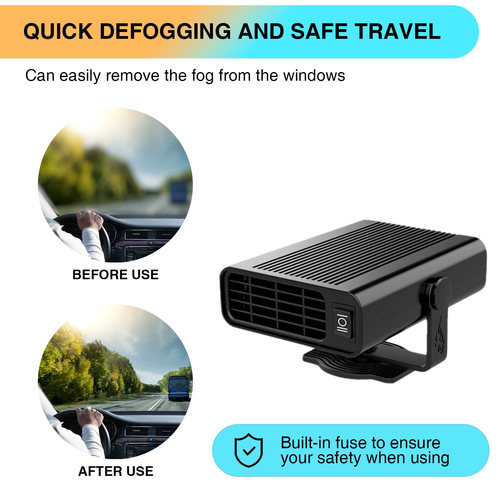 Upgraded Portable 12V 150W Car Heater & Cooler Fan - Dual Function Auto Defroster & Defogger for Windshield - Fast Heating/Cooling Ceramic Heater with Cigarette Lighter Plug (Premium Black) - Perfect for Winter Driving & Summer Road Trips